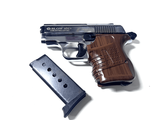 BLOW MINI 9 SHINY CHROME W/BROWN GRIPS + 15 BLANKS - NeonSales {{ shop.shopifyCountryName }}
