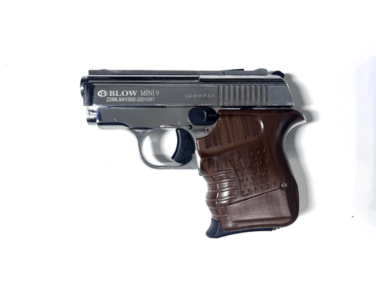 BLOW MINI 9 SHINY CHROME W/BROWN GRIPS + 15 BLANKS - NeonSales {{ shop.shopifyCountryName }}