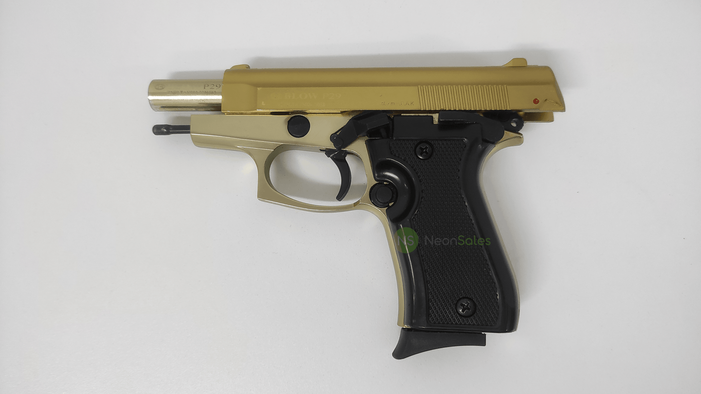 BLOW P29 BLANK GUN - GOLD W/ BLACK GRIPS & TRIM - NeonSales {{ shop.shopifyCountryName }}