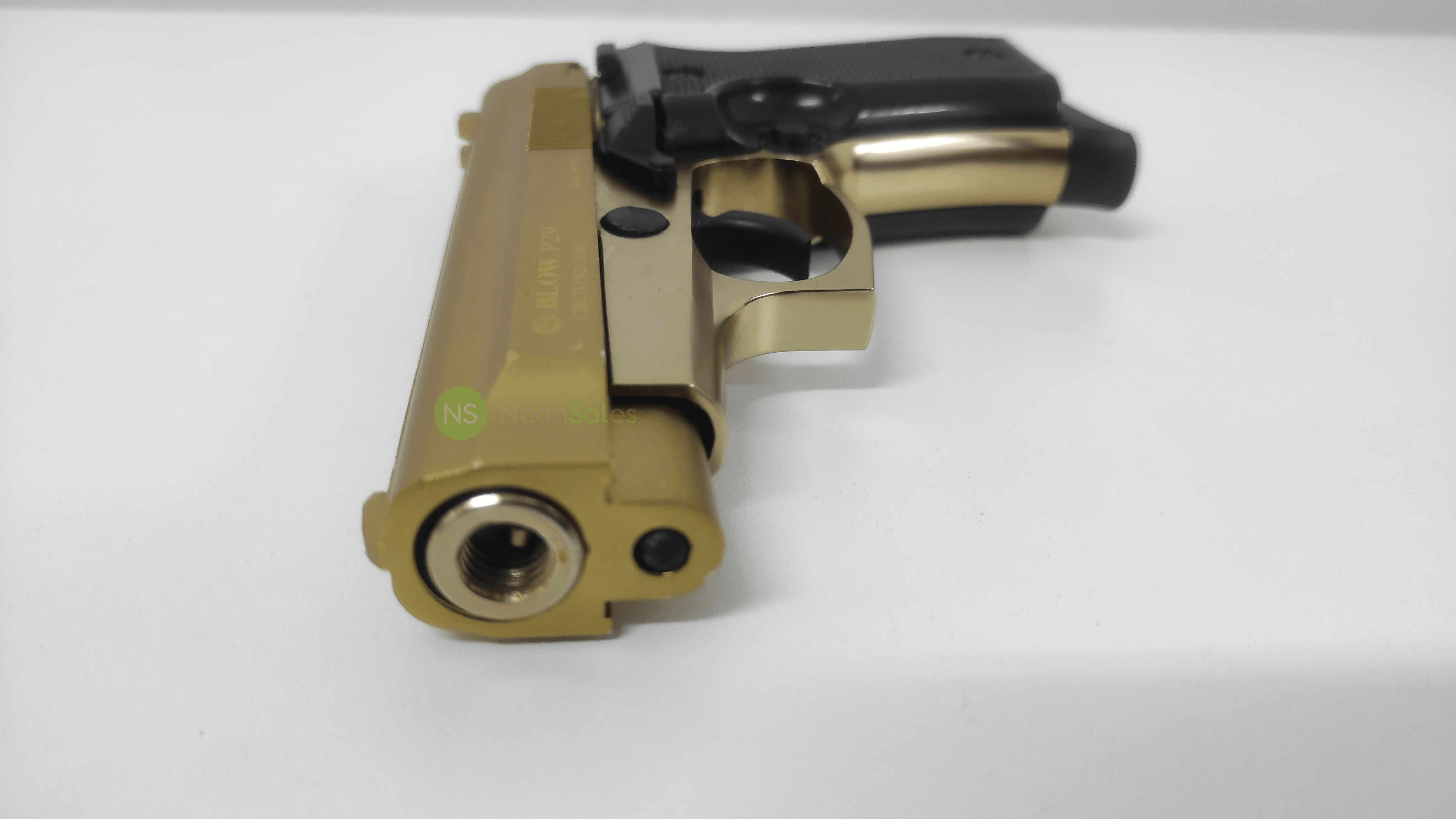 BLOW P29 BLANK GUN - GOLD W/ BLACK GRIPS & TRIM - NeonSales {{ shop.shopifyCountryName }}
