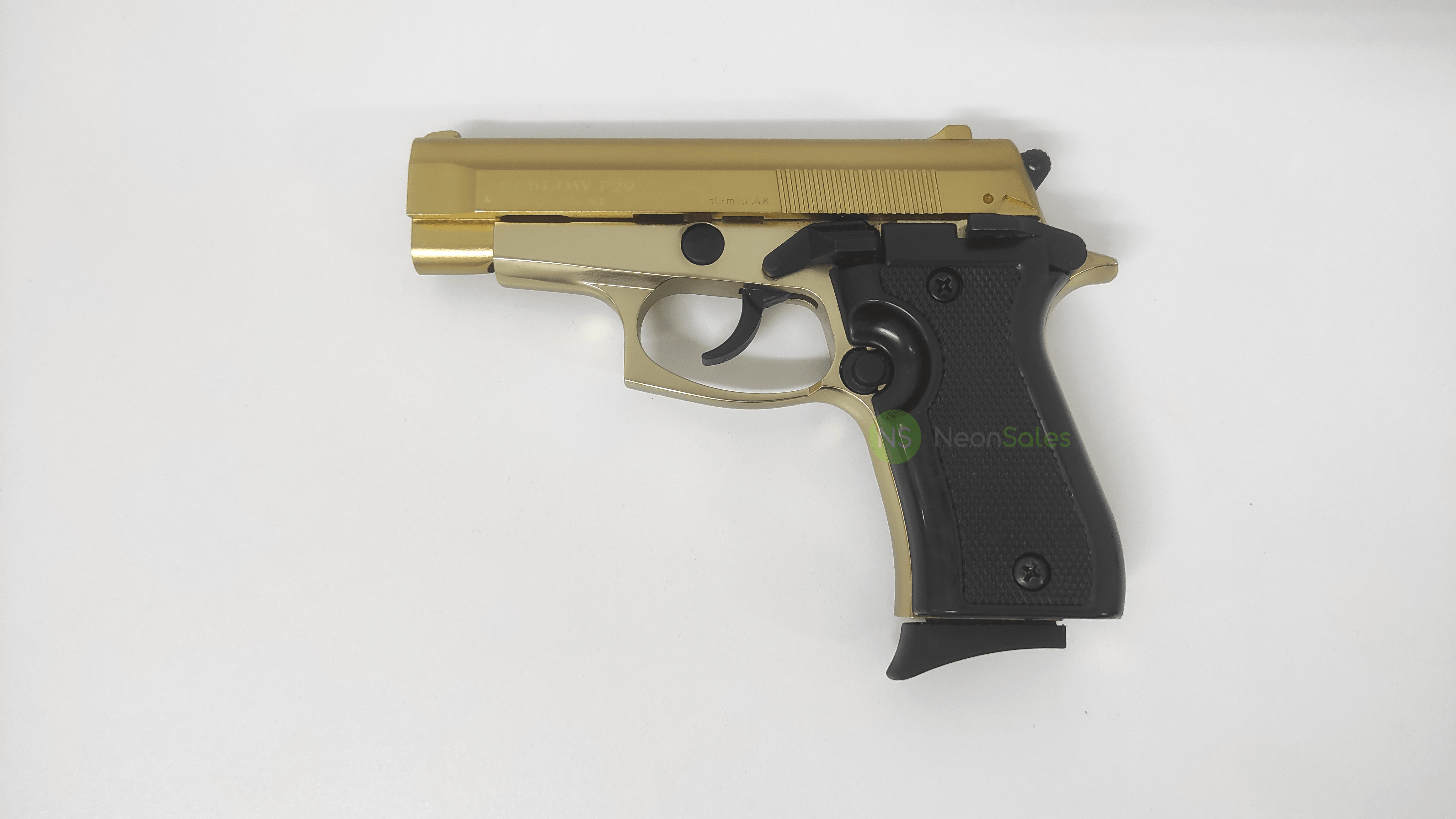 BLOW P29 BLANK GUN - GOLD W/ BLACK GRIPS & TRIM - NeonSales {{ shop.shopifyCountryName }}
