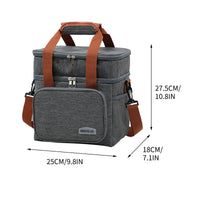 BRIVILAS double-layer insulated lunch cooler bag grey dimensions view
