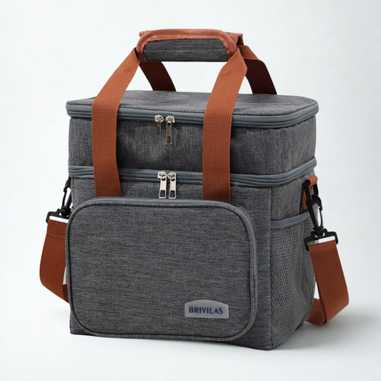 BRIVILAS double-layer waterproof insulated lunch cooler bag in grey front view