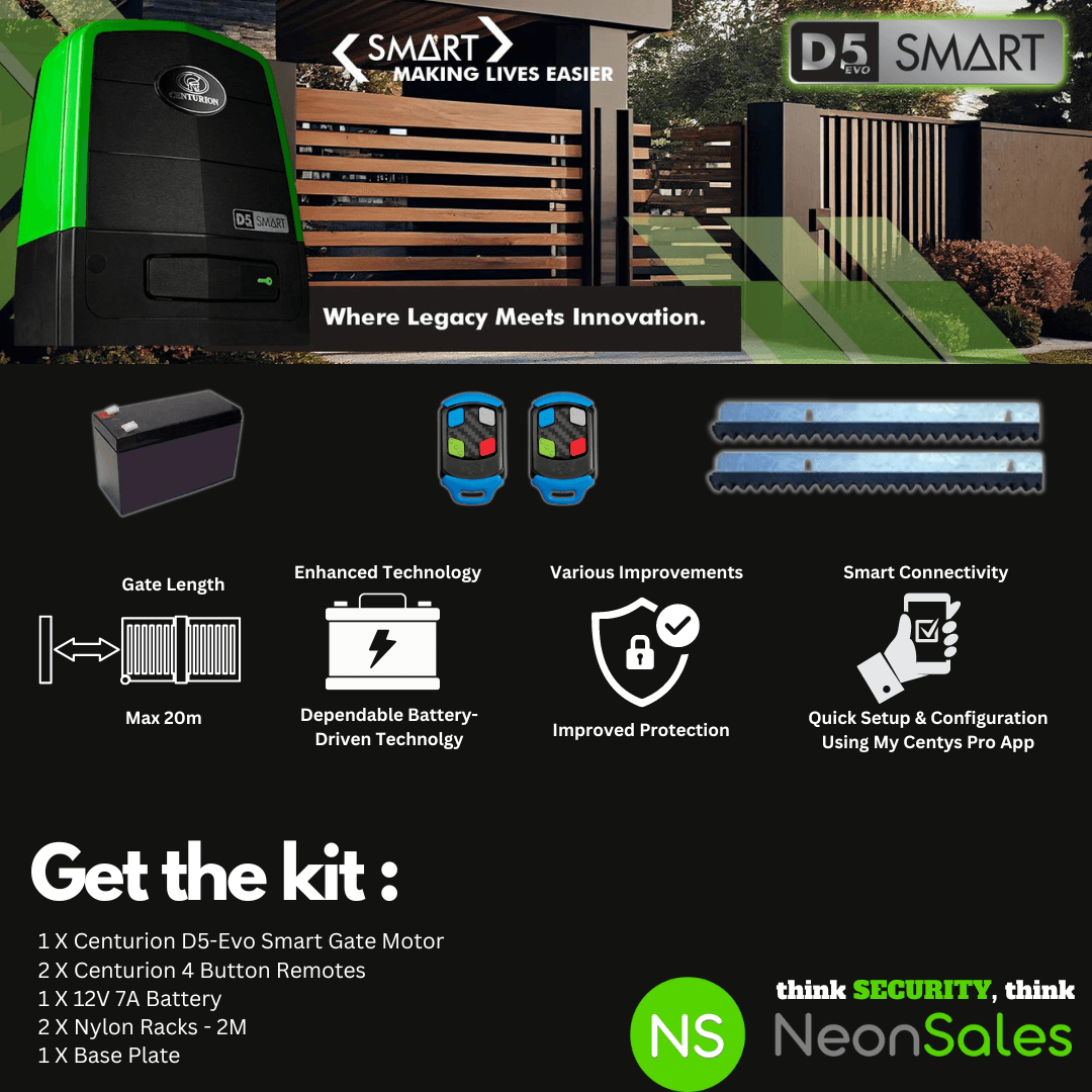 CENTURION D5 EVO SMART MOTOR + 2 RACKS + 1 BATTERY - NeonSales {{ shop.shopifyCountryName }}