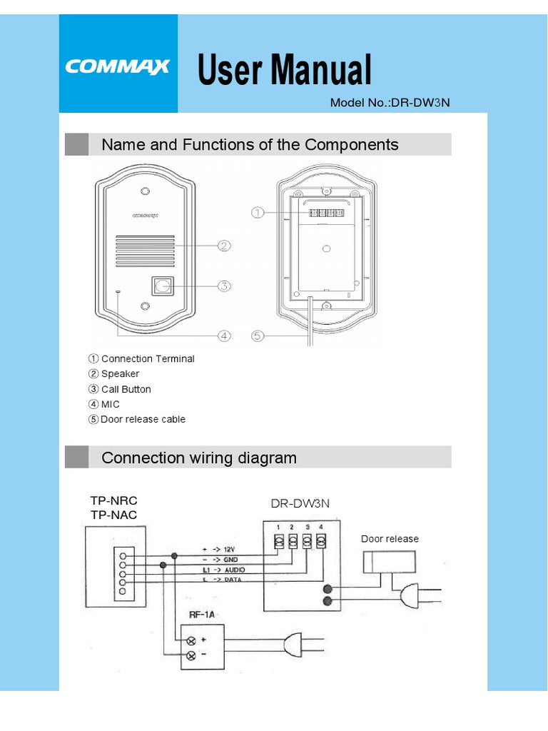 COMMAX DR-DW3N component and wiring diagram from user manual