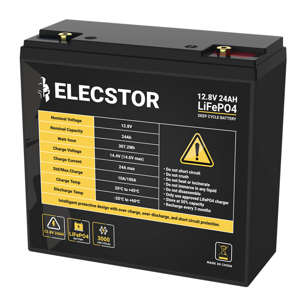 ELECSTOR 12.8V 24AH LIFEPO4 BATTERY - NeonSales {{ shop.shopifyCountryName }}