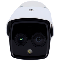 Close-up of a dual lens outdoor security CCTV camera with LED light