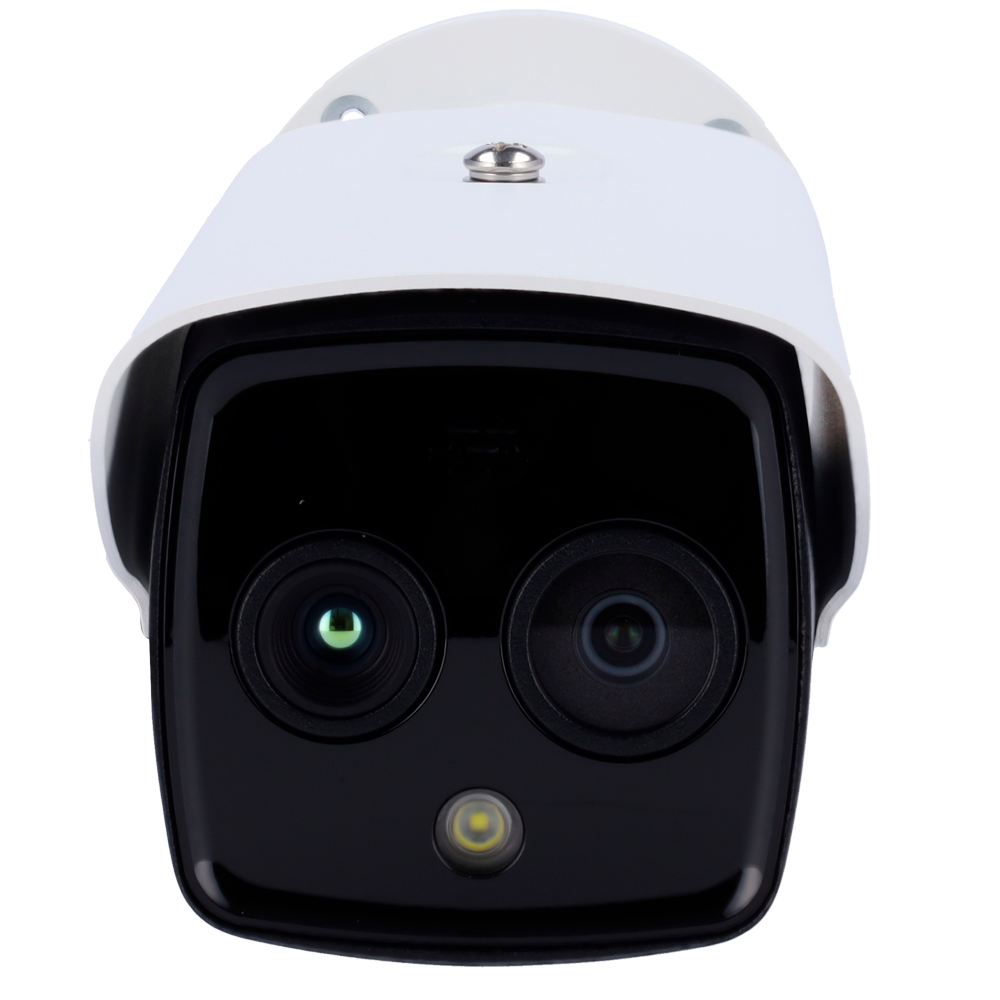 Close-up of a dual lens outdoor security CCTV camera with LED light