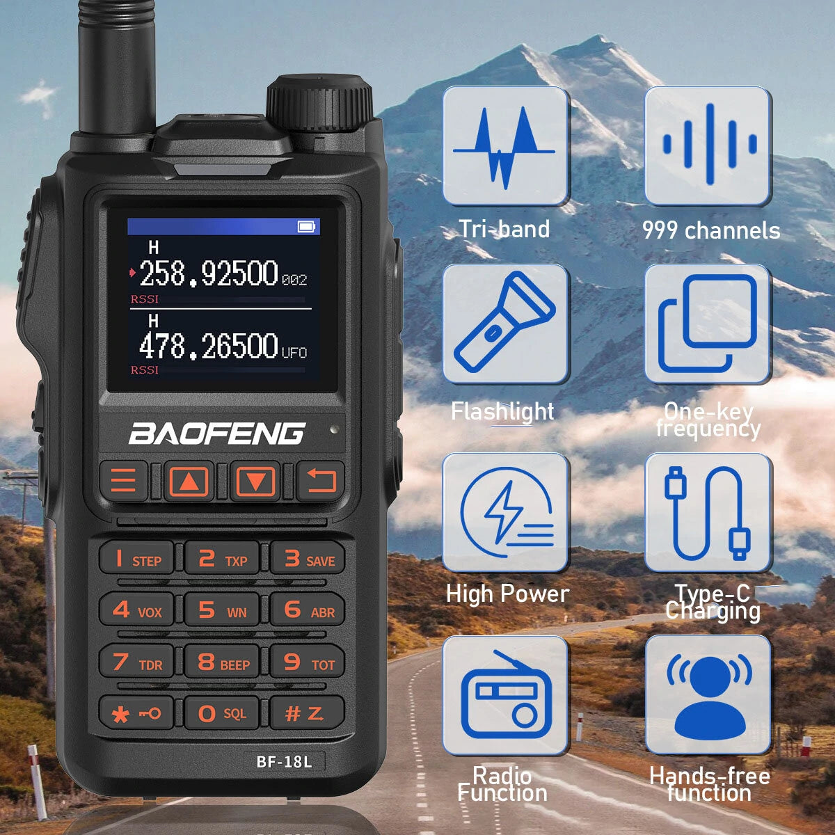 BAOFENG UX-19 TRI-BAND 18W USB-C RADIO, TFT SCREEN