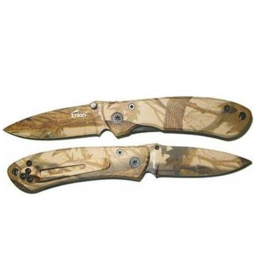Enlan Roller Camo EN2013 folding knife open and reverse views