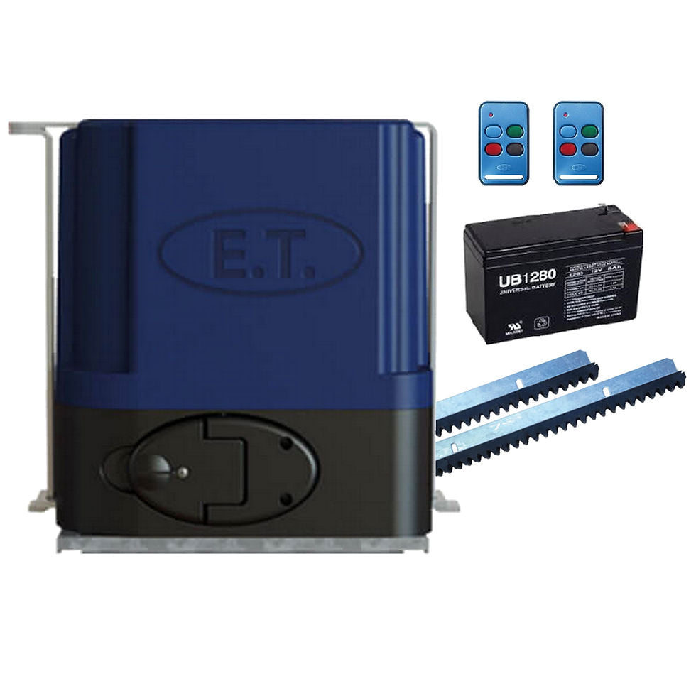 ET Drive 500 sliding gate motor kit with battery, remotes and rack