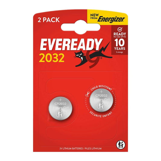 Eveready CR2032 3V lithium coin batteries twin pack