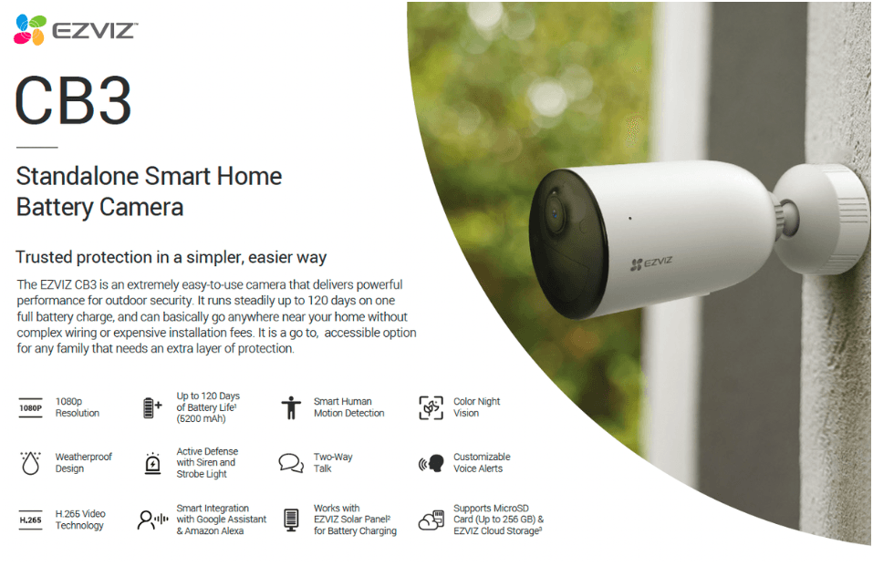 EZVIZ CB3 SMART HOME BATTERY OUTDOOR CAMERA CS-CB3 - NeonSales {{ shop.shopifyCountryName }}