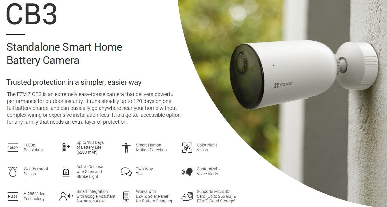 EZVIZ CB3 SMART HOME OUTDOOR CAMERA W/ SOLAR PANEL - NeonSales {{ shop.shopifyCountryName }}