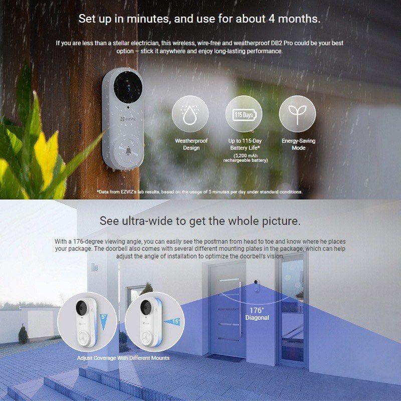 EZVIZ DB2 PRO WIRELESS 5MP VIDEO DOORBELL +2K - NeonSales South Africa