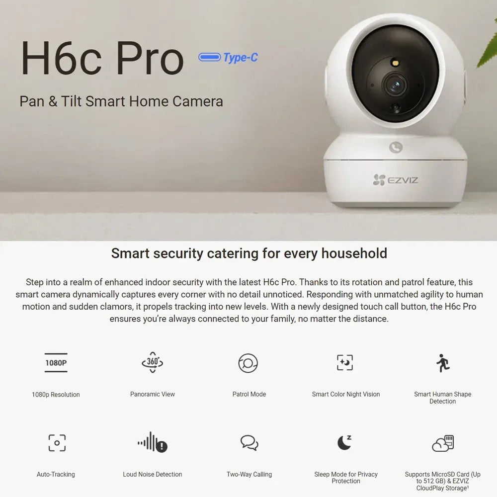 EZVIZ H6C PRO 2K+ 4MP SMART INDOOR CAMERA - NeonSales {{ shop.shopifyCountryName }}