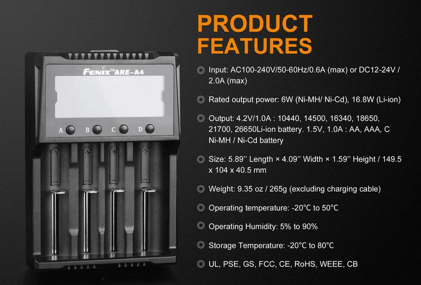 FENIX ARE-A4 BATTERY CHARGER - NeonSales {{ shop.shopifyCountryName }}