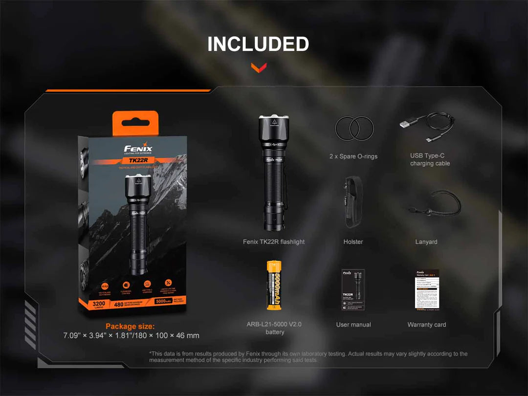 FENIX FLASHLIGHT BLACK - TK22R - NeonSales {{ shop.shopifyCountryName }}