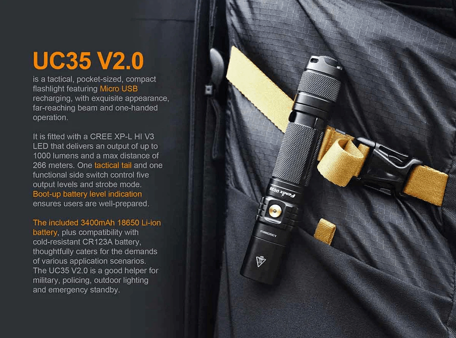 FENIX UC35 V2.0 LED FLASHLIGHT - BLACK - NeonSales {{ shop.shopifyCountryName }}