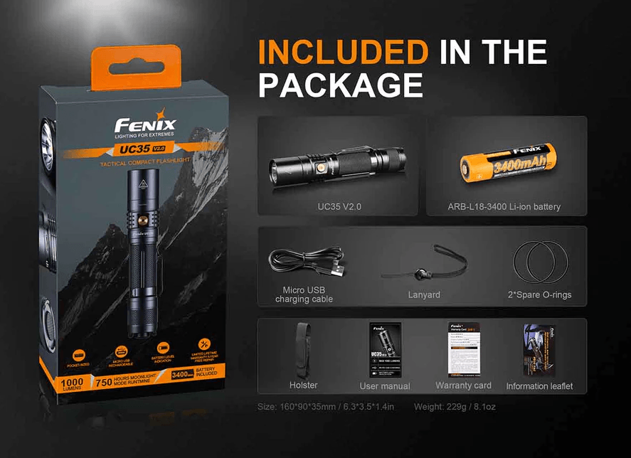 FENIX UC35 V2.0 LED FLASHLIGHT - BLACK - NeonSales South Africa