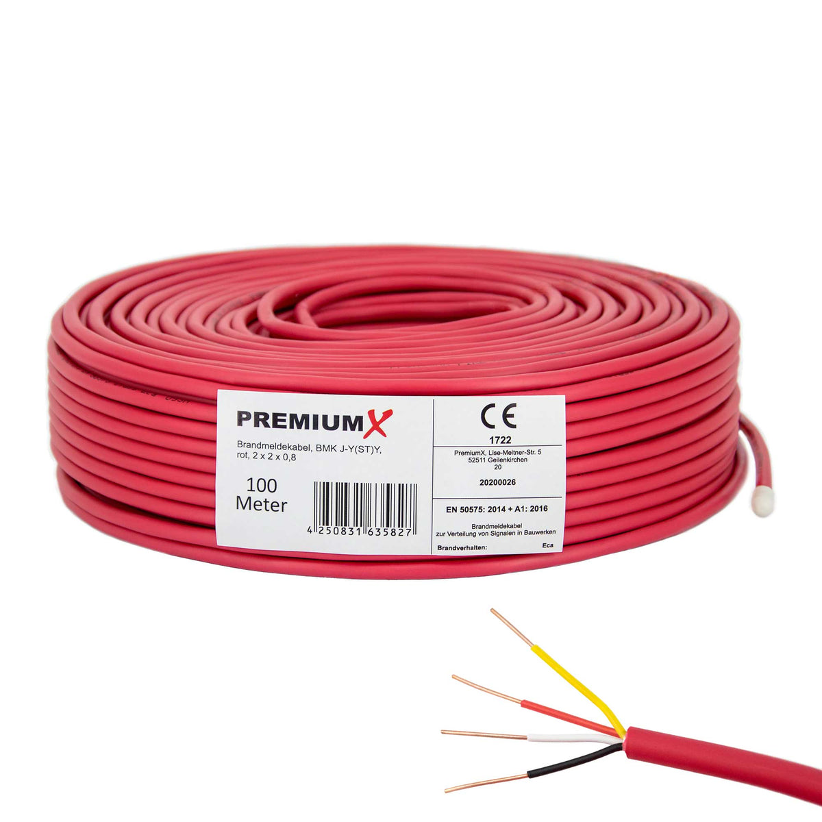 FIRE CABLE 2 PAIR 0.8MM ROLL 500M FR20