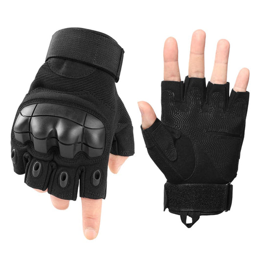 Black tactical fingerless gloves front and palm