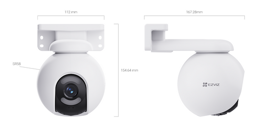 EZVIZ H8x 2K+ camera front and side dimensions
