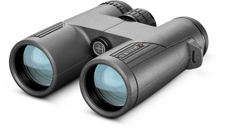 Hawke Frontier HD X 8x42 grey binoculars angled objective-lens view