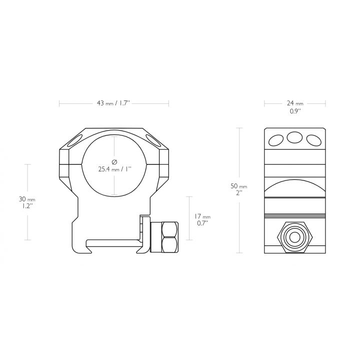 Hawke Tactical 24112 1 inch High Weaver rings - dimensions