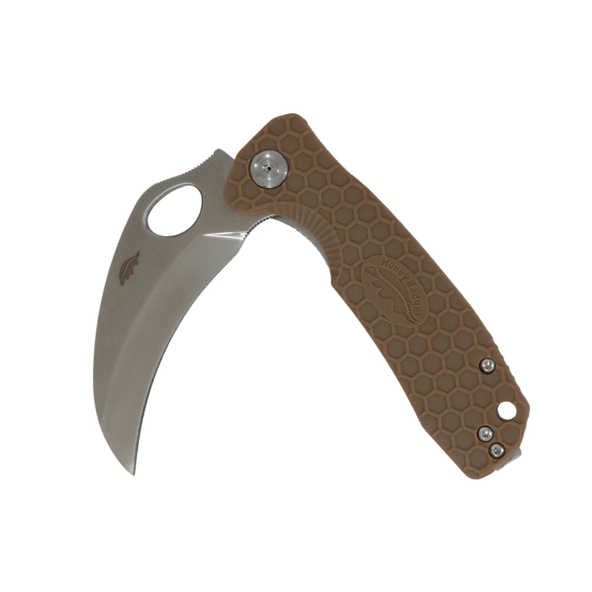 Honey Badger Medium D2 claw (hawkbill) knife Tan