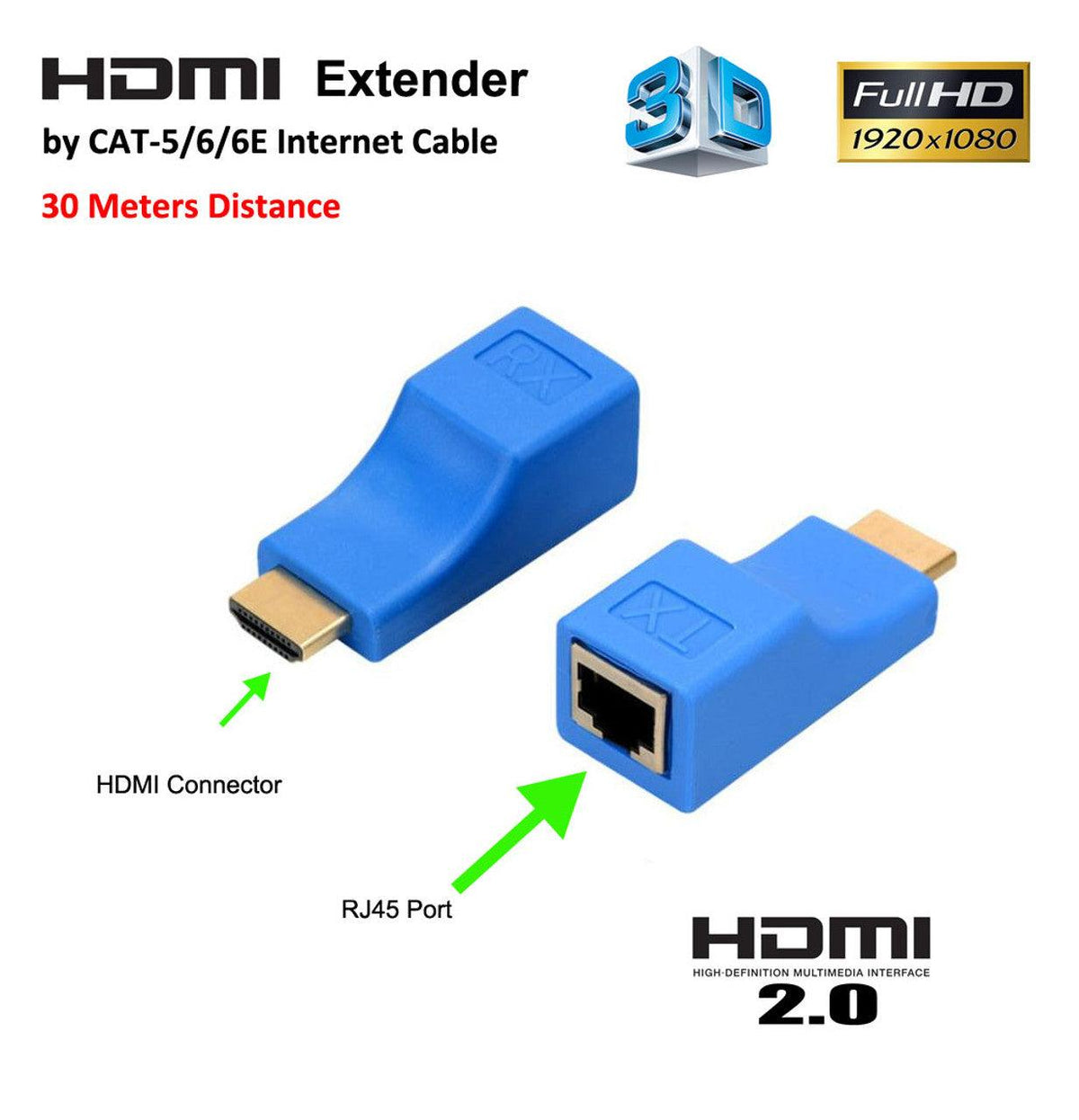 HDMI 1080P EXTENDER VIA CAT 5E/CAT6 - 30M - NeonSales {{ shop.shopifyCountryName }}