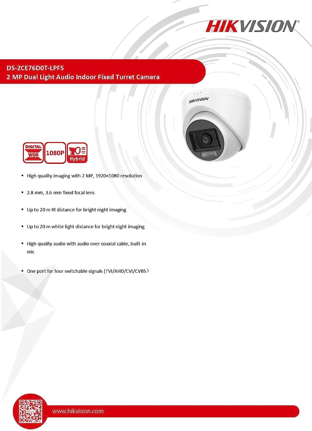 HIK DUAL LIGHT FIXED DOME DS-2CE76D0T-EXLPF 2.8MM - NeonSales {{ shop.shopifyCountryName }}