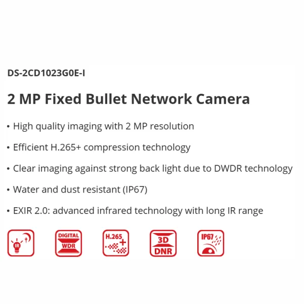 HIKVISION 2MP IP BULLET 2.8MM DS-2CD1023G0E-I - NeonSales {{ shop.shopifyCountryName }}