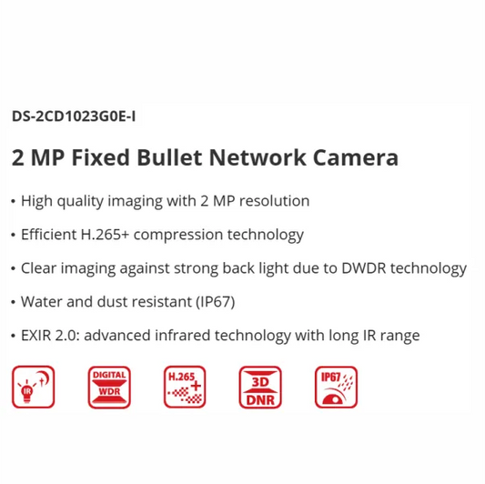 HIKVISION 2MP IP BULLET 2.8MM DS-2CD1023G0E-I - NeonSales {{ shop.shopifyCountryName }}