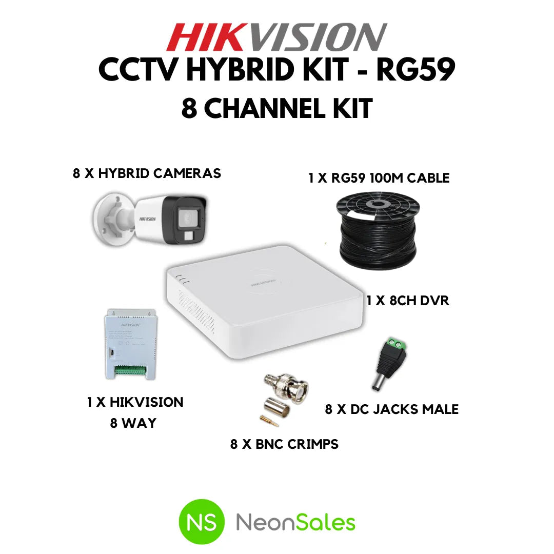 HIKVISION 8 CHANNEL HYBRID CCTV KIT - NeonSales 8-channel hybrid kit