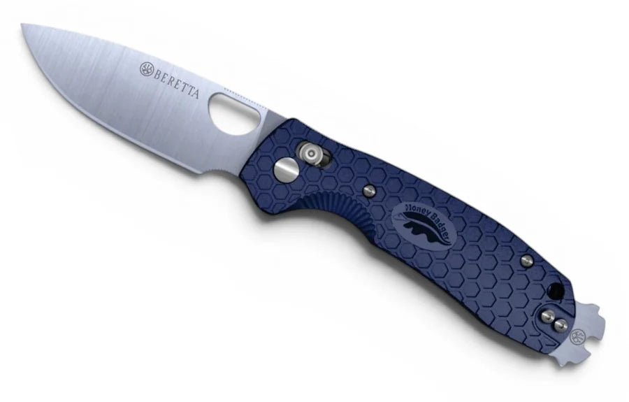 Honey Badger Beretta Cross-Bolt Drop-Point Med/Large Blue Folding Knife