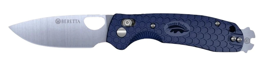 Honey Badger Beretta Cross-Bolt Drop-Point Med/Large Blue Folding Knife