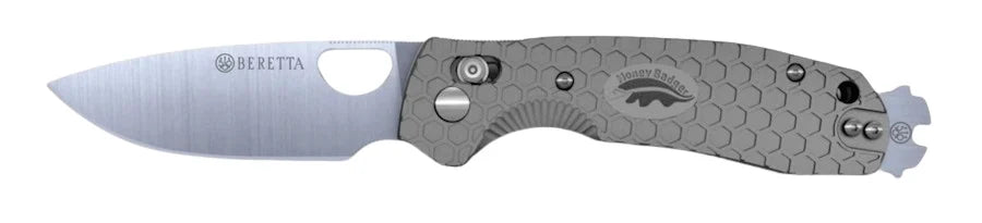 Honey Badger Beretta Cross-Bolt Drop-Point Med/Large Grey Folding Knife