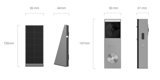 EZVIZ HP3 Pro doorbell and solar panel dimensions