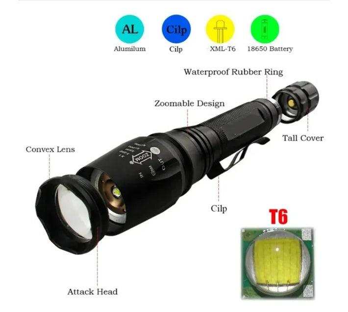 HUNTING LED FLASHLIGHT KIT, 2X 18650 - Q7-P50 - NeonSales South Africa