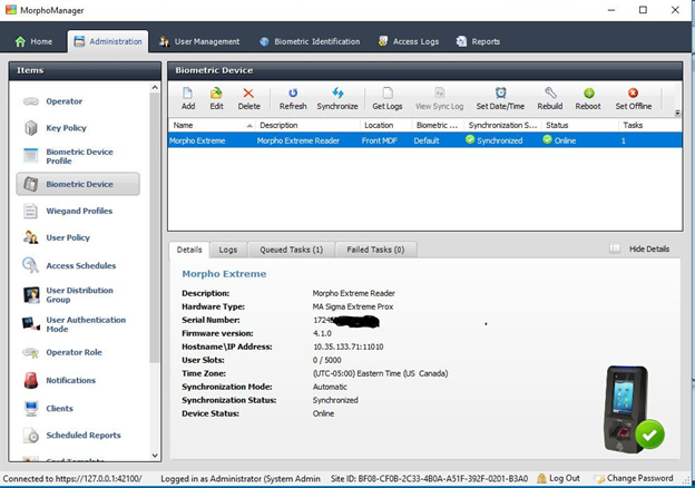 IDEMIA MorphoManager biometric device management interface