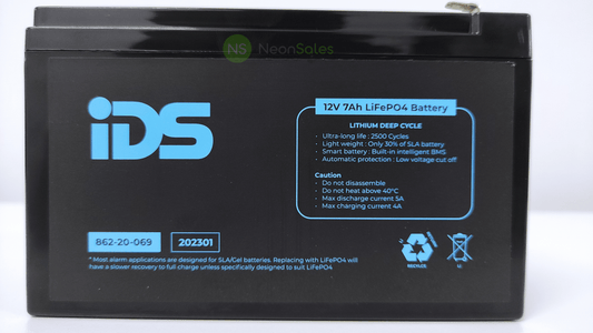 IDS 12V 7AH LITHIUM LIFEPO4 BATTERY WITH BMS - NeonSales {{ shop.shopifyCountryName }}