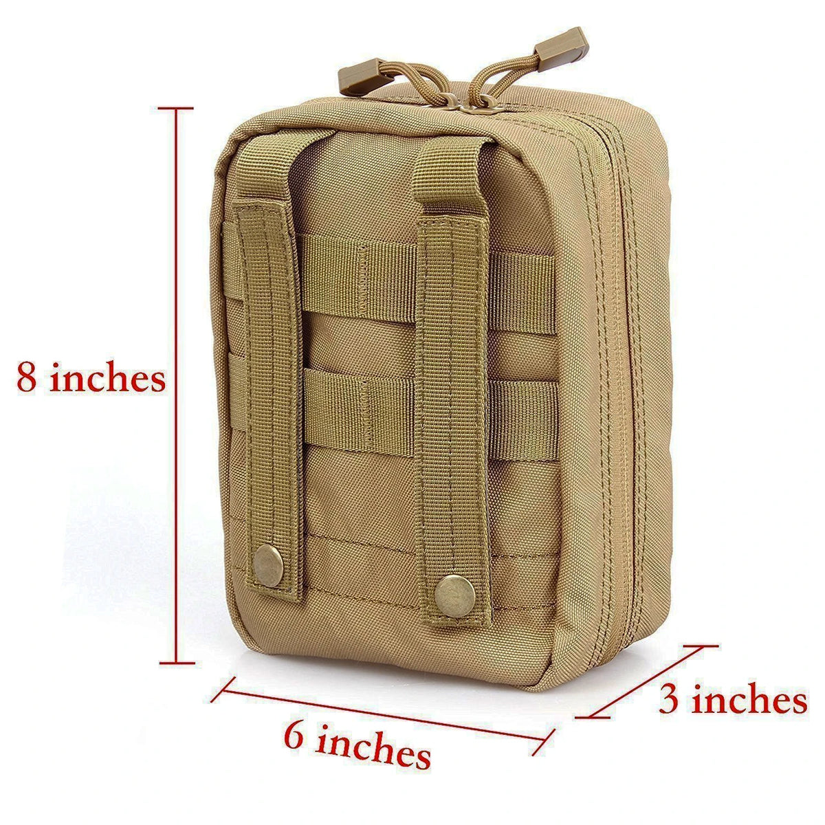 Tan IFAK MOLLE medical pouch rear attachment straps and dimensions