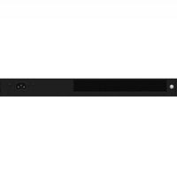 Rear view of black security DVR recorder with power input and vent panel