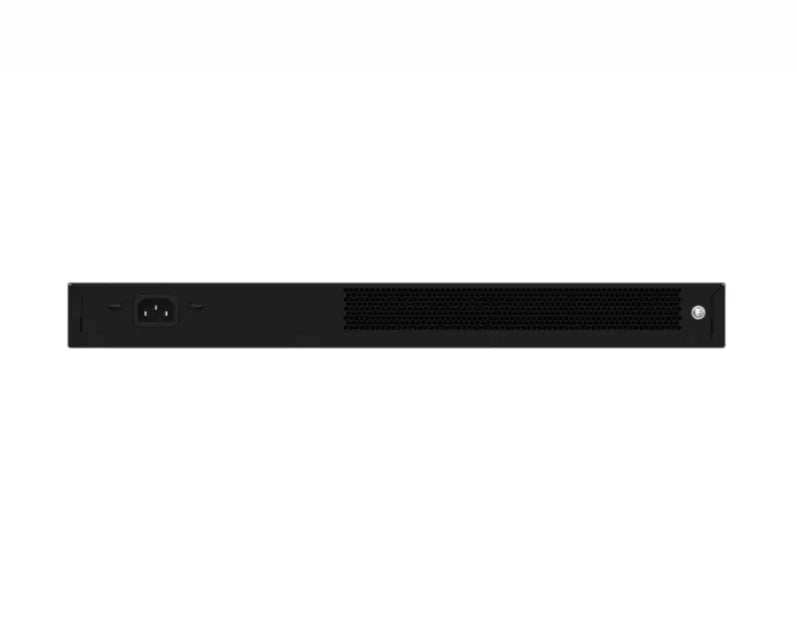 Rear view of black security DVR recorder with power input and vent panel