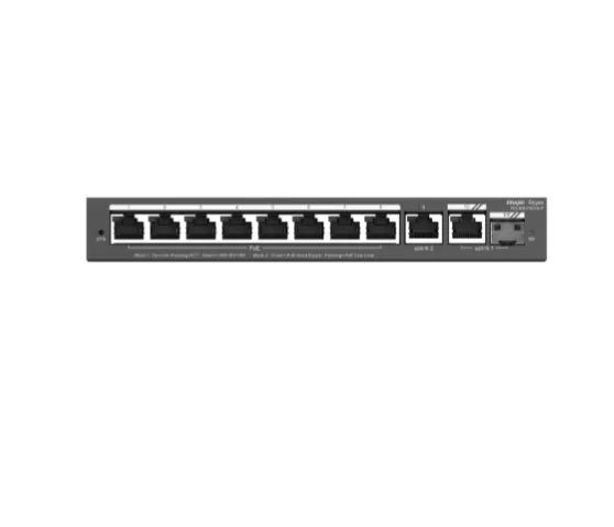 Front view of network switch with twelve ethernet ports for CCTV and security systems
