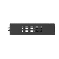 Black metal security enclosure panel with ventilation slots, isolated on white background