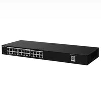 24-port black network switch for ethernet connectivity, suitable for CCTV and security systems