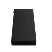 Black rectangular security device or gate motor component with vented slots, isolated on white background