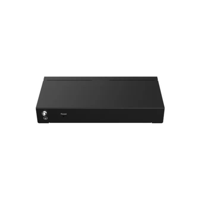 Black security DVR video recorder box with key lock on white background